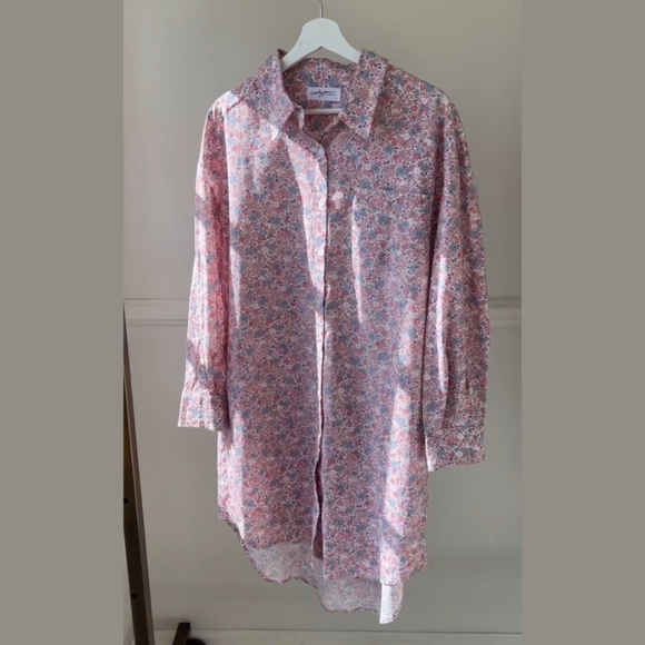 CJLA Barbara Floral Button Up Shirt Dress Pink and Blue Size Large Button Mini - Picture 13 of 13